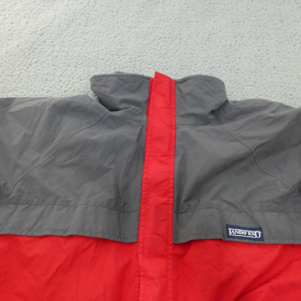 Vintage Lands End Gore-Tex Squall Jacket Mens Large Red Grey Fleece Lined USA